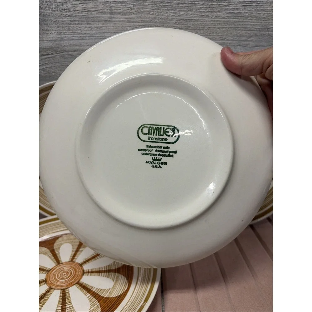Set Of 4 Vintage Cavalier Ironstone Flower Plates MCM (e2)
